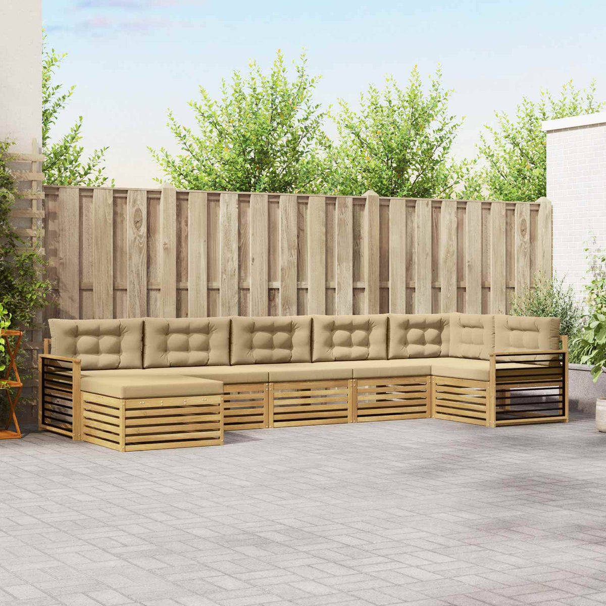 Buiten bankenset met kussen 7 pcs Wit en Beige is nu te koop bij PeponiXL, paradijselijk wonen!