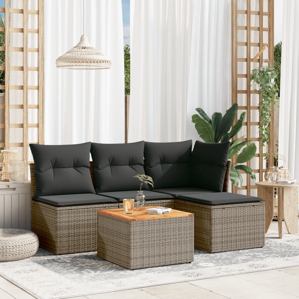 5-delige Loungeset met kussens poly rattan grijs is nu te koop bij PeponiXL, paradijselijk wonen!