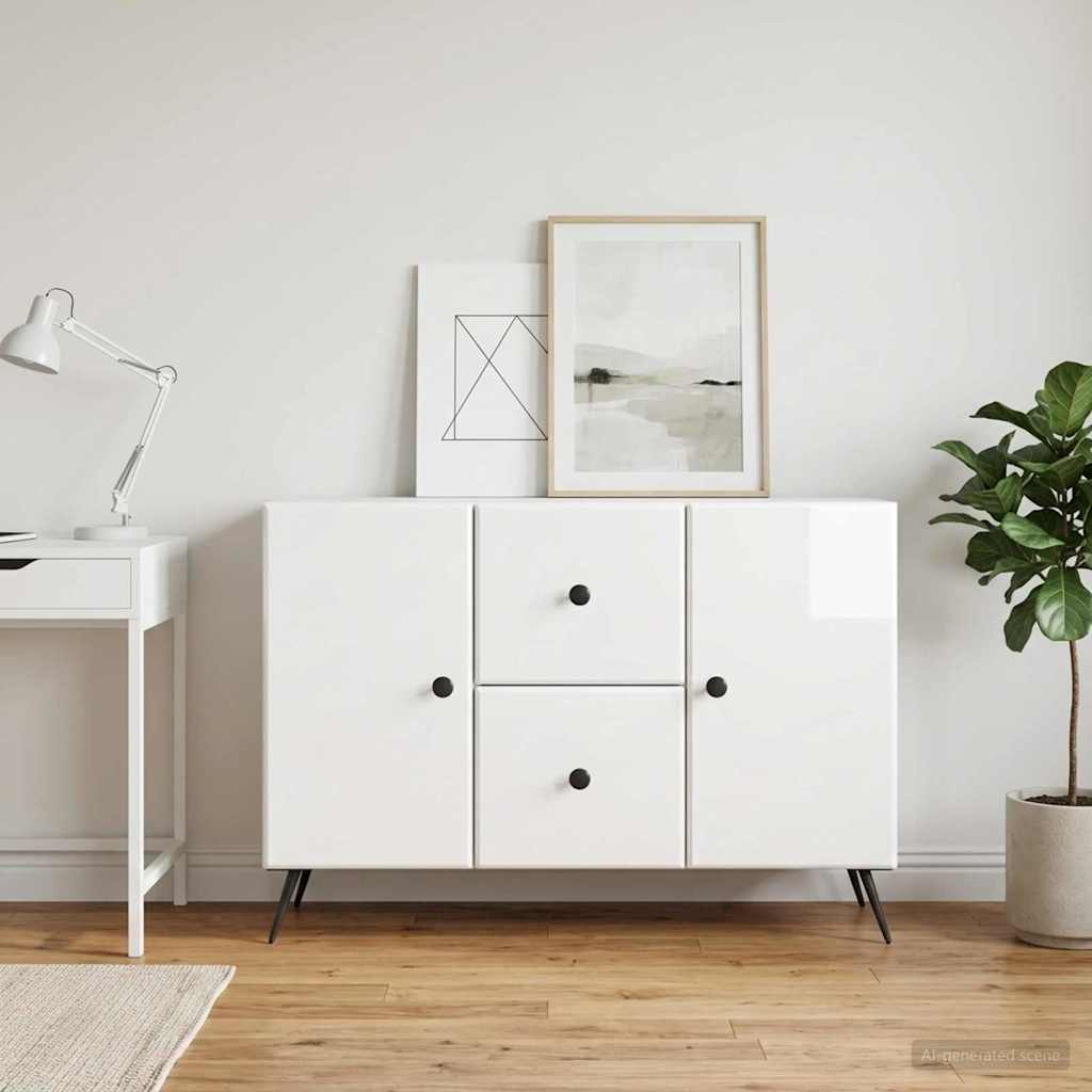 Dressoir met lade Hoogglans Wit 89 x 34,5 x 60 cm Bewerkt hout is nu te koop bij PeponiXL, paradijselijk wonen!