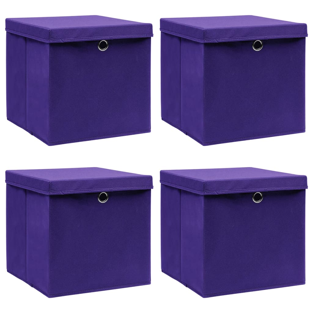 Opbergboxen met deksel 4 st 28x28x28 cm paars is nu te koop bij PeponiXL, paradijselijk wonen!