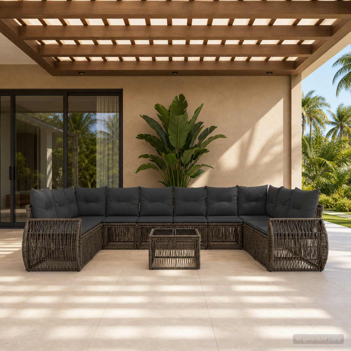Tuinbankenset 11 pcs Grijs en Donkergrijs poly rattan is nu te koop bij PeponiXL, paradijselijk wonen!