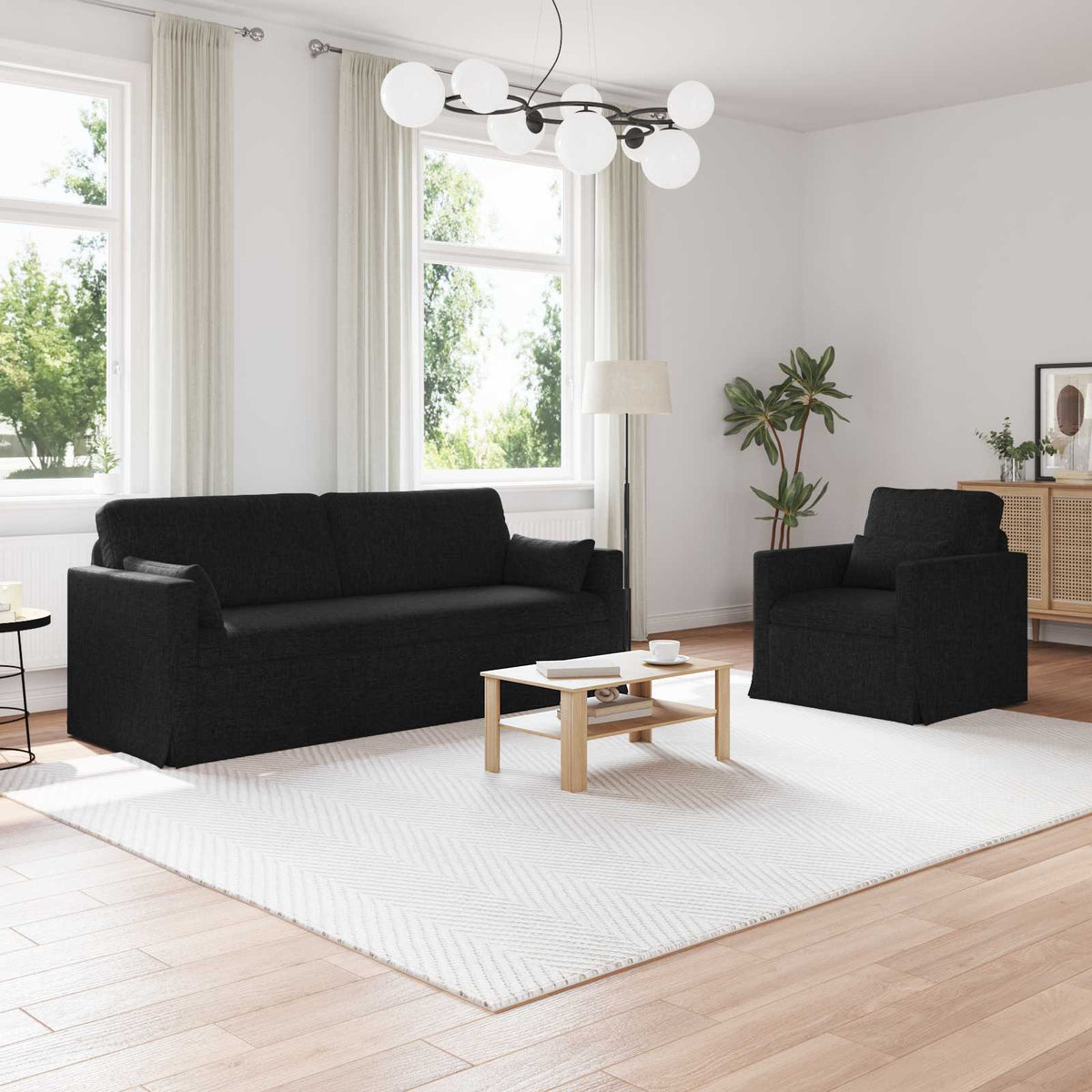 Bankstel 2 pcs Zwart 198 x 78 x 80 cm Stof is nu te koop bij PeponiXL, paradijselijk wonen!
