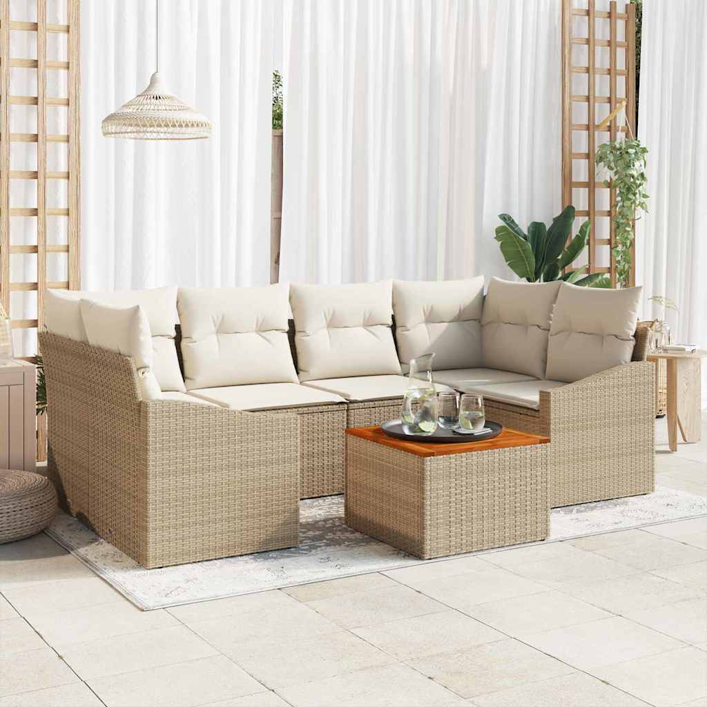 Tuinbankenset 7 st Beige en Crème poly rattan is nu te koop bij PeponiXL, paradijselijk wonen!