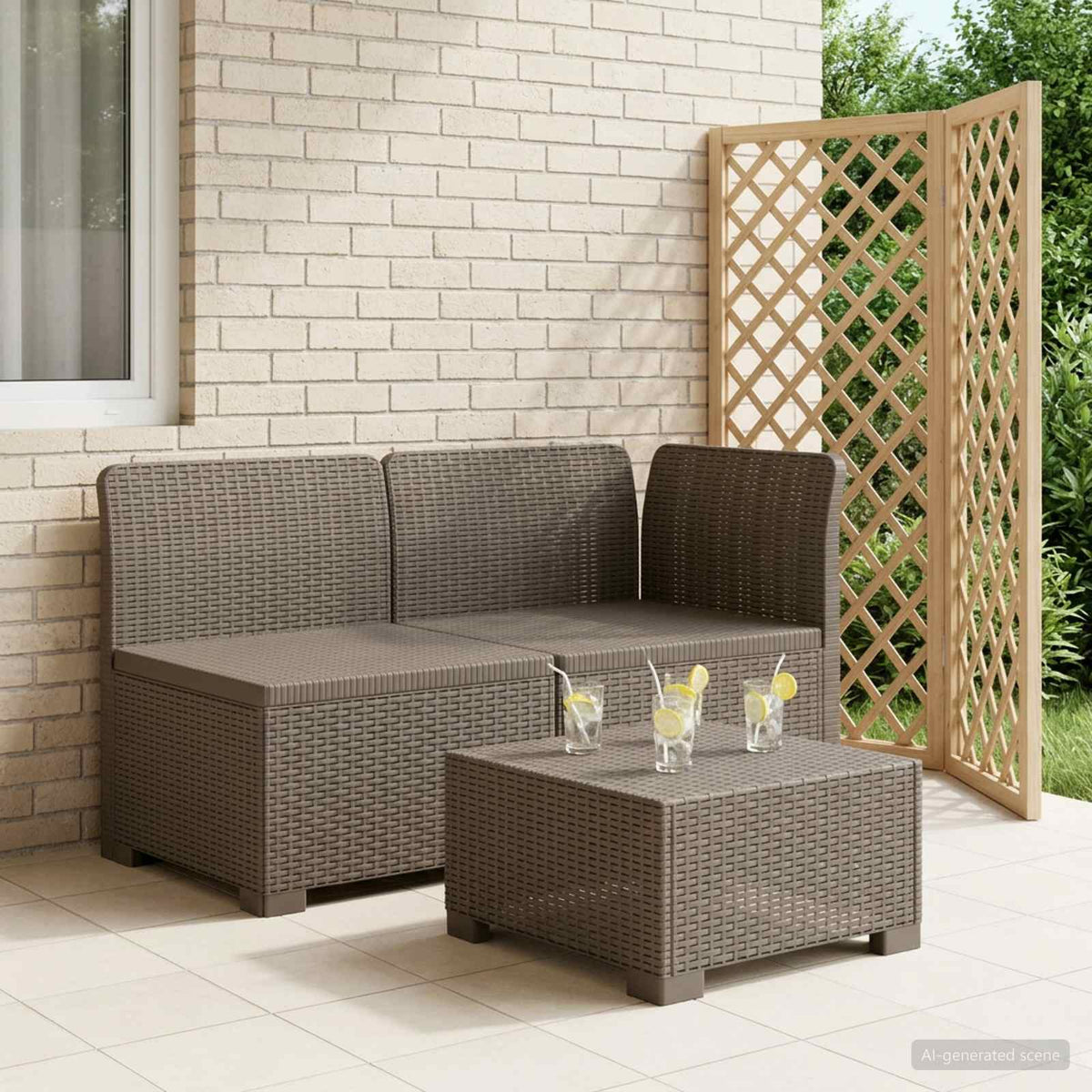 Tweedelige Tuinbank Rattan Look PP Lichtgrijs is nu te koop bij PeponiXL, paradijselijk wonen!
