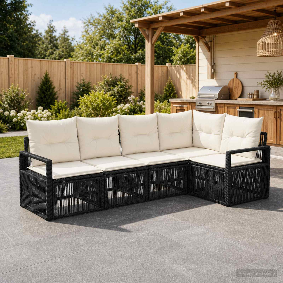 Tuinbankenset 5 pcs Zwart poly rattan is nu te koop bij PeponiXL, paradijselijk wonen!