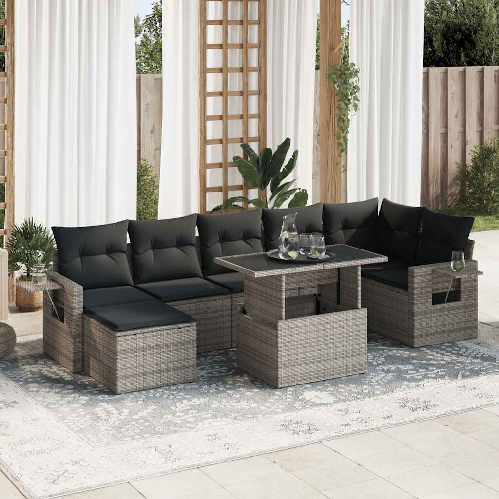 8-delige Loungeset met kussens poly rattan grijs is nu te koop bij PeponiXL, paradijselijk wonen!
