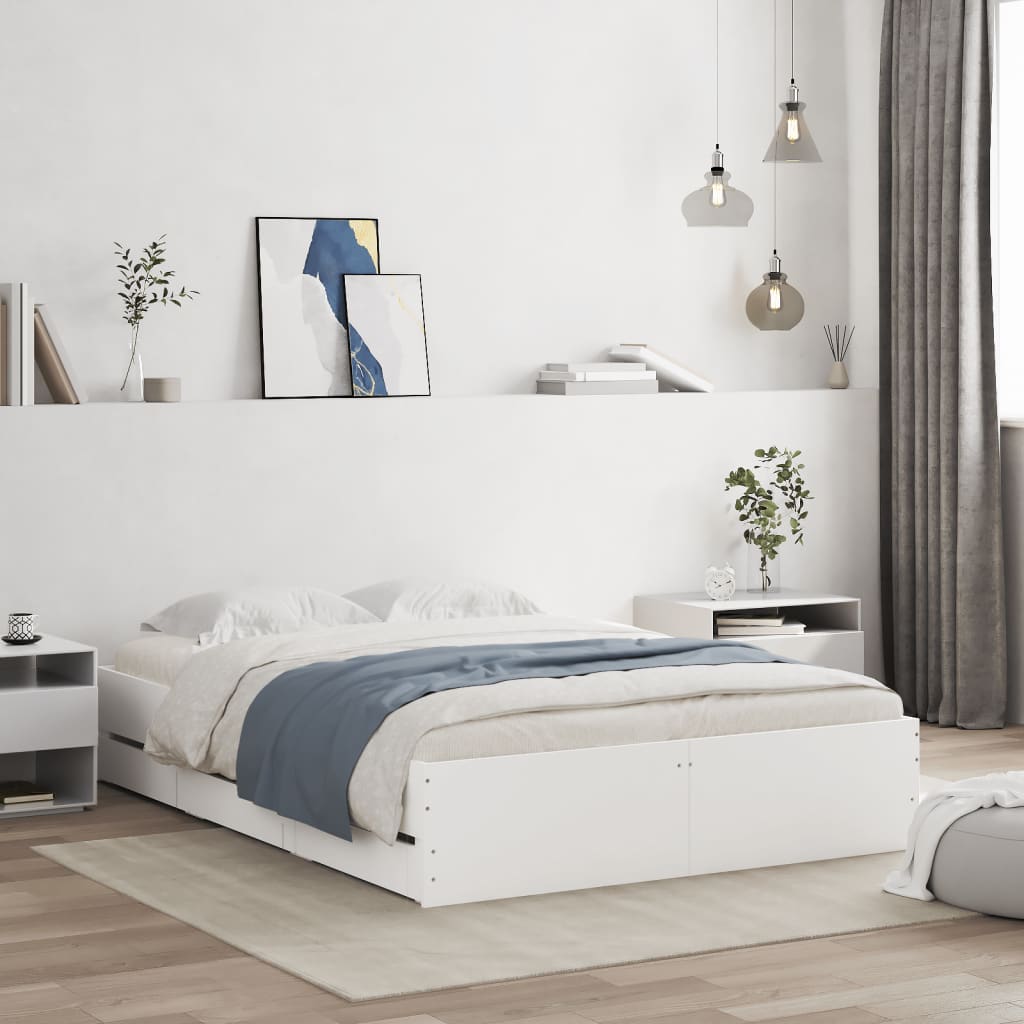 Bedframe met lades bewerkt hout wit 120x190 cm is nu te koop bij PeponiXL, paradijselijk wonen!