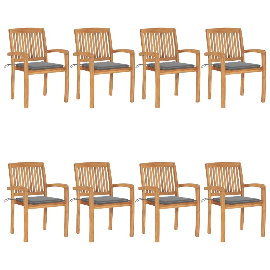 Tuinstoelen stapelbaar 8 st met kussens massief teakhout is nu te koop bij PeponiXL, paradijselijk wonen!