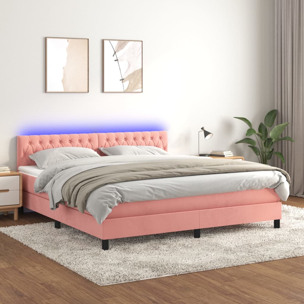 Boxspring met matras en LED fluweel roze 180x200 cm is nu te koop bij PeponiXL, paradijselijk wonen!
