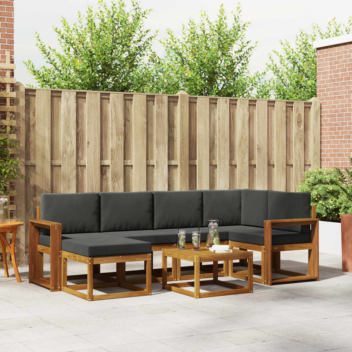Buiten bankenset met kussen 7 pcs Natuurlijk en Antraciet is nu te koop bij PeponiXL, paradijselijk wonen!
