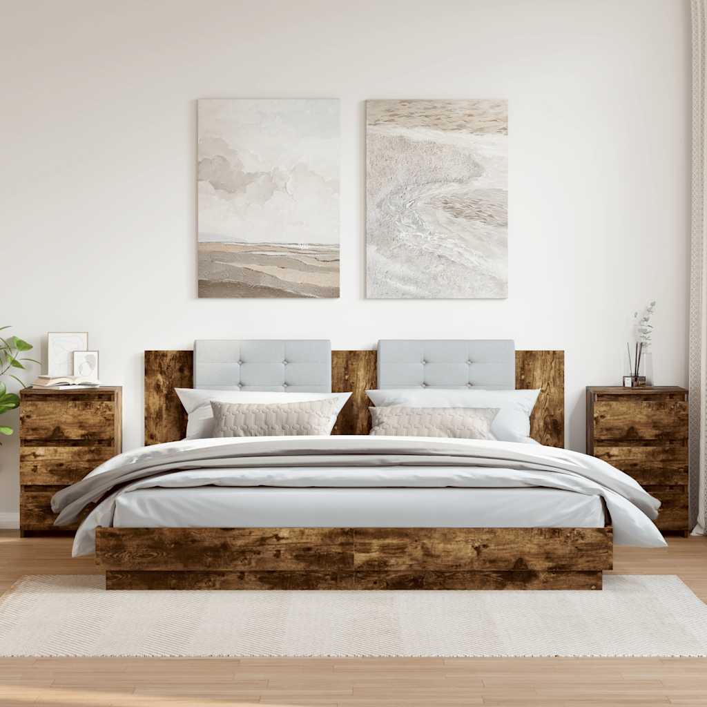 Nachtkastjes 2 st 40x35x62,5 cm bewerkt hout gerookt eikenkleur is nu te koop bij PeponiXL, paradijselijk wonen!