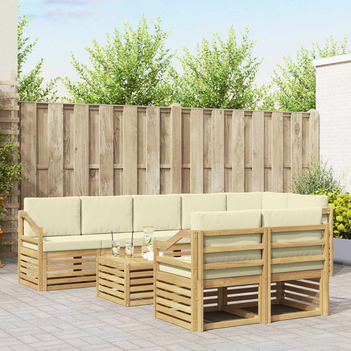 Sofa-Sets 9 pcs Wit en crèmekleurig Massief Acaciahout is nu te koop bij PeponiXL, paradijselijk wonen!
