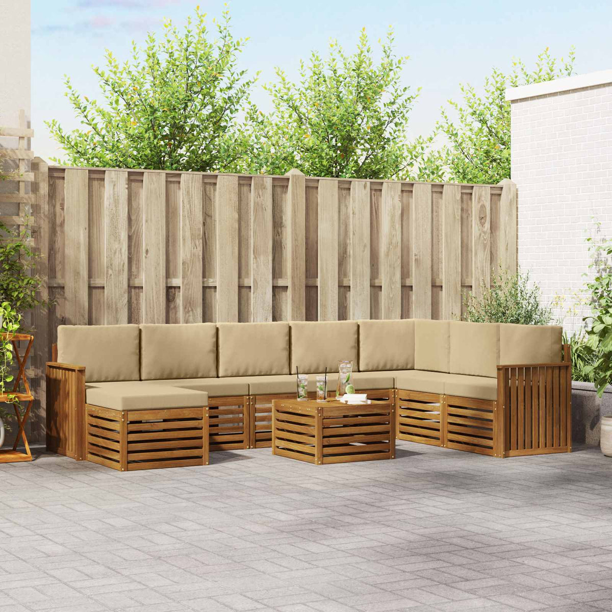 Buiten bankenset 9 pcs Natuurlijk en Beige Massief Acaciahout is nu te koop bij PeponiXL, paradijselijk wonen!