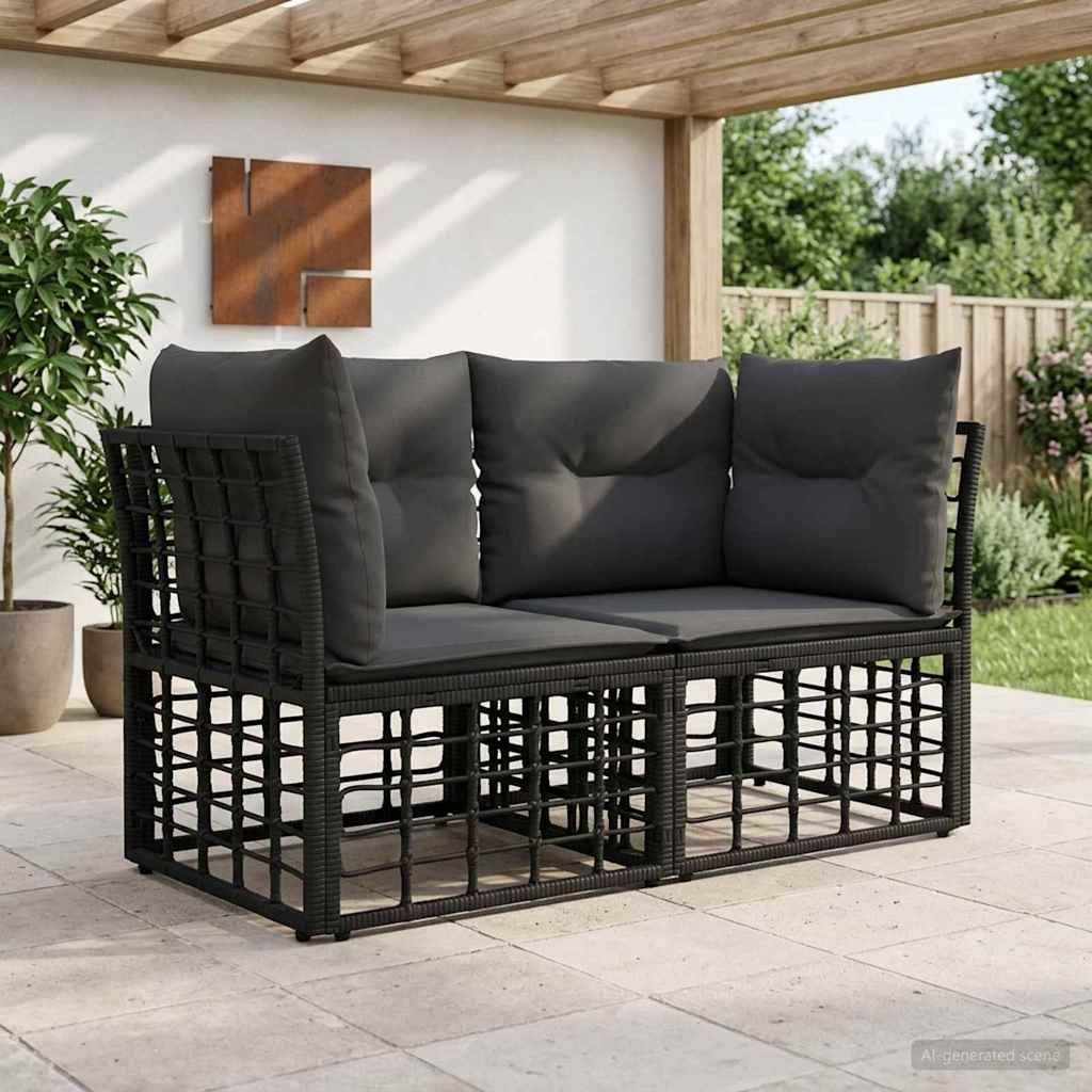 Buiten loveseat 2 pcs Zwart en Donkergrijs poly rattan is nu te koop bij PeponiXL, paradijselijk wonen!