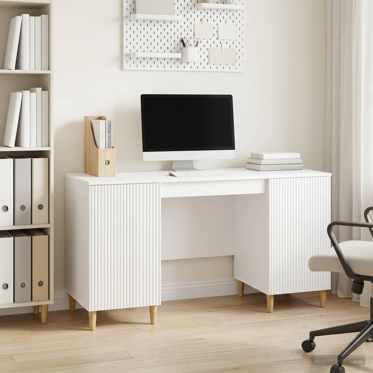 Bureau met plank Hoogglans Wit 142,5 x 50 x 75 cm Bewerkt hout is nu te koop bij PeponiXL, paradijselijk wonen!