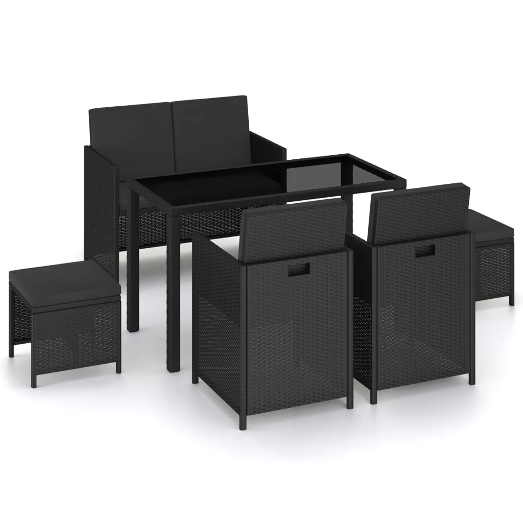 6-delige Tuinset met kussens poly rattan zwart is nu te koop bij PeponiXL, paradijselijk wonen!