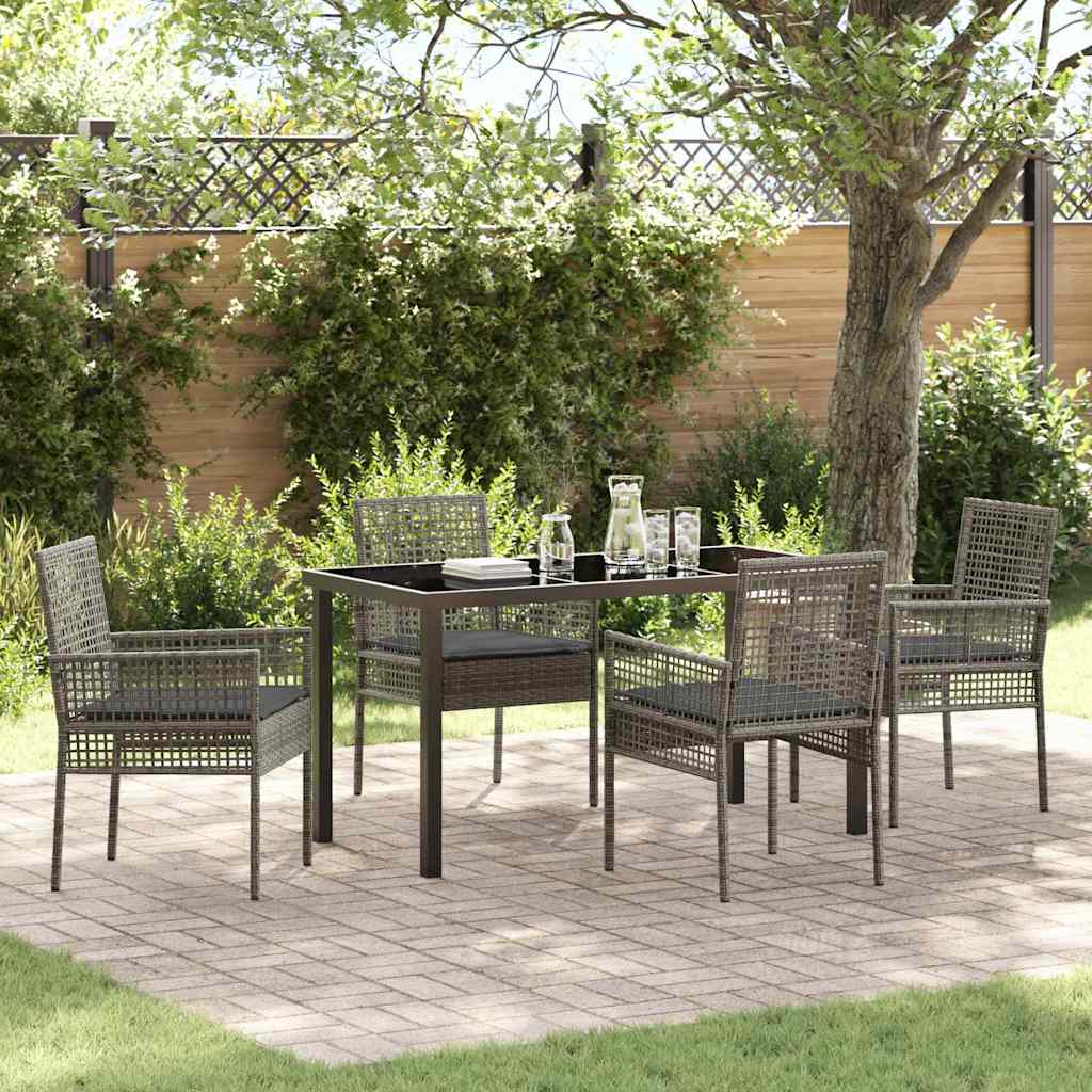 Tuin eettafelset met kussen 5 pcs Grijs poly rattan is nu te koop bij PeponiXL, paradijselijk wonen!