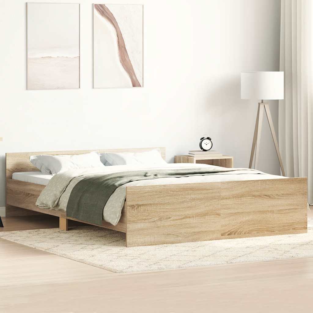 Bedframe met hoofd- en voeteneinde sonoma eikenkleur 135x190 cm is nu te koop bij PeponiXL, paradijselijk wonen!