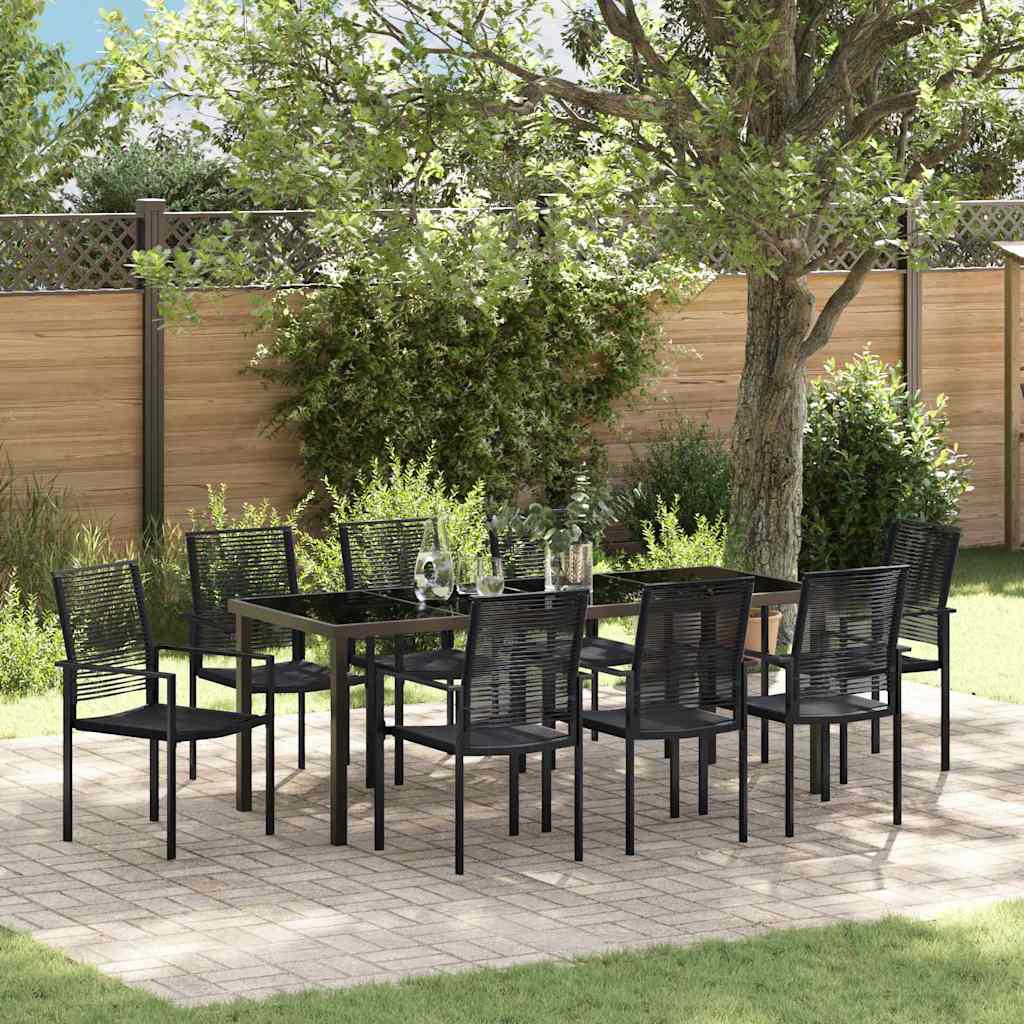 Tuin eettafelset 9 pcs Zwart Gepoedercoat staal is nu te koop bij PeponiXL, paradijselijk wonen!