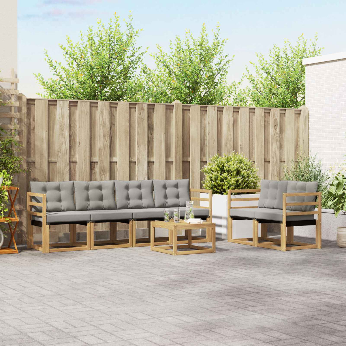 Buiten bankenset met kussen 7 pcs Wit en Lichtgrijs is nu te koop bij PeponiXL, paradijselijk wonen!