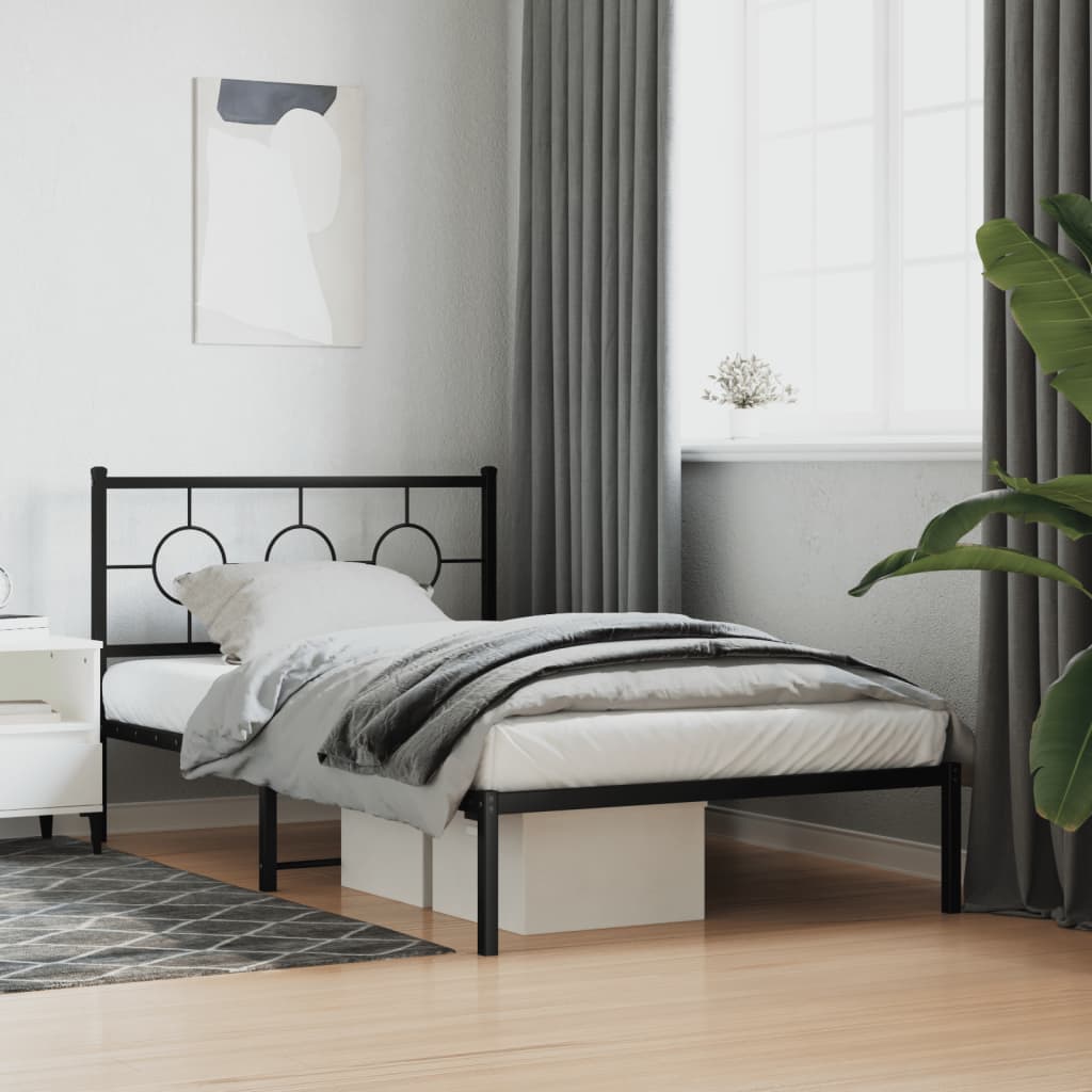 Bedframe met hoofdbord metaal zwart 107x203 cm is nu te koop bij PeponiXL, paradijselijk wonen!