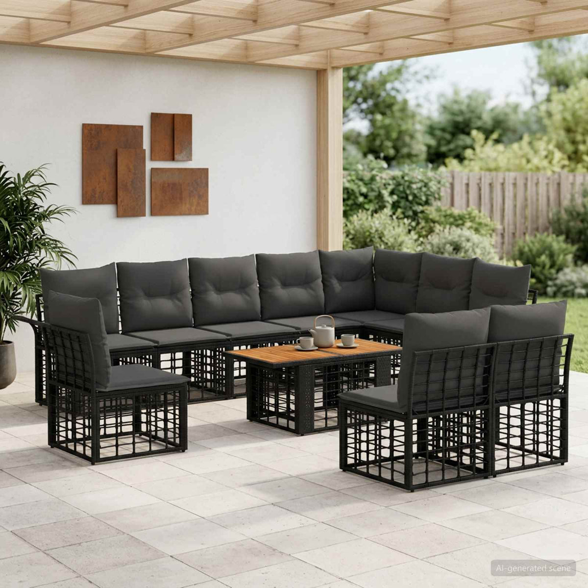 Tuinbankenset 11 st Zwart en Donkergrijs poly rattan is nu te koop bij PeponiXL, paradijselijk wonen!