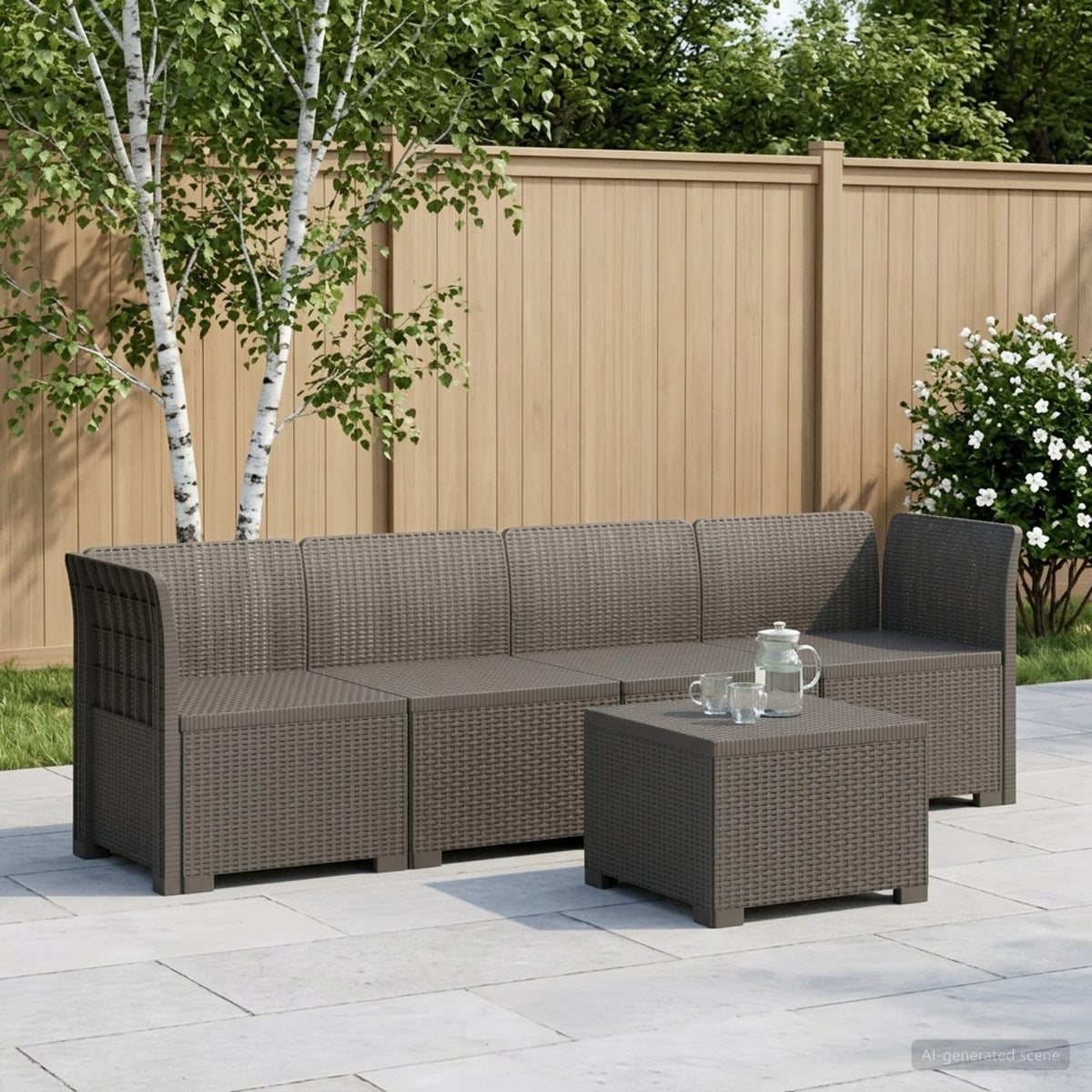 4-Persoons Tuin Sofa Rieten Look PP Lichtgrijs is nu te koop bij PeponiXL, paradijselijk wonen!