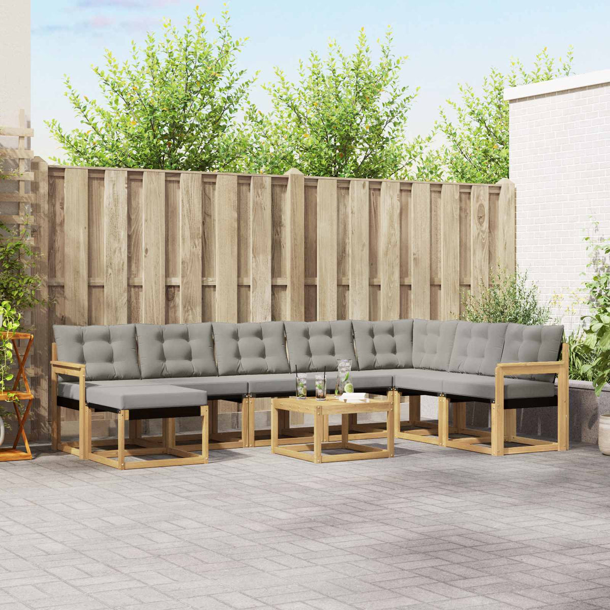 Buiten bankenset met kussen 9 pcs Wit en Lichtgrijs is nu te koop bij PeponiXL, paradijselijk wonen!