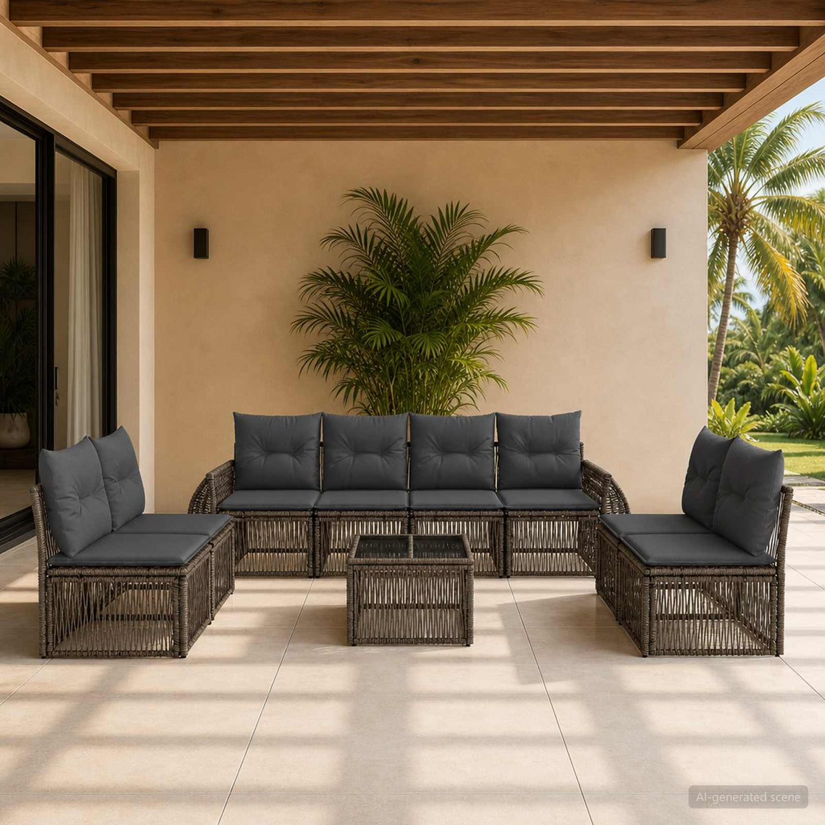 Tuinbankenset 9 pcs Grijs en Donkergrijs poly rattan is nu te koop bij PeponiXL, paradijselijk wonen!