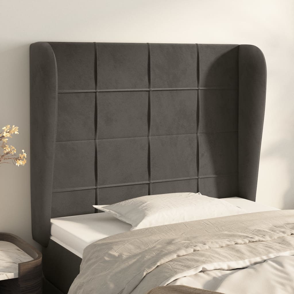 Hoofdbord met randen 83x23x118/128 cm fluweel donkergrijs is nu te koop bij PeponiXL, paradijselijk wonen!