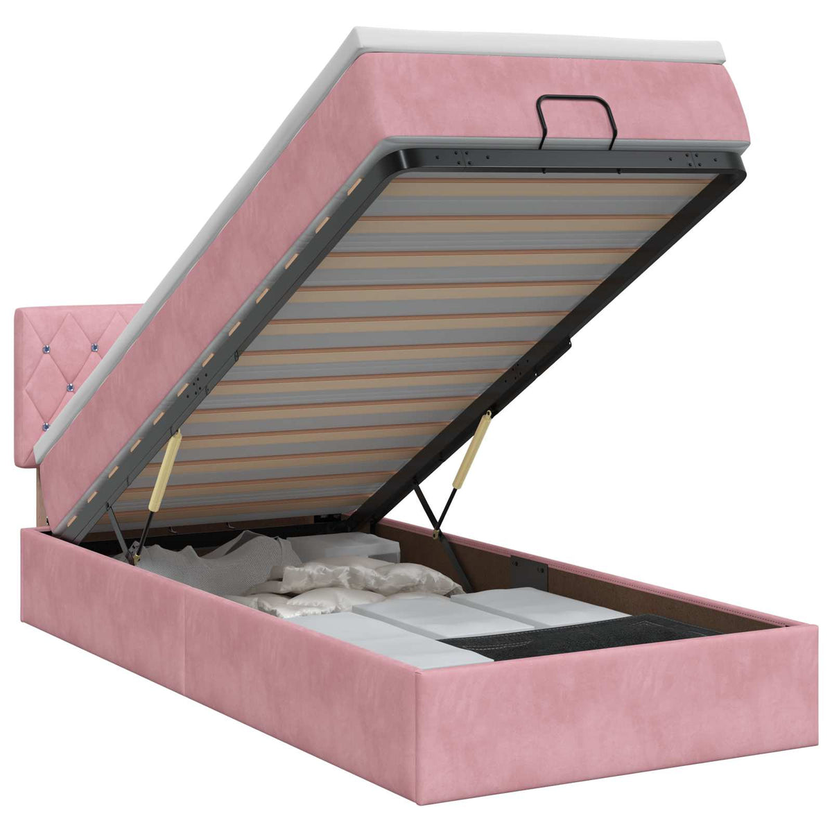 Ottoman bed met matras met hoofdeinde Roze 80 x 200 cm Fluweel is nu te koop bij PeponiXL, paradijselijk wonen!