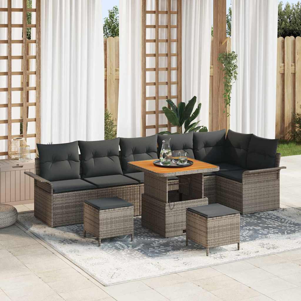 Tuinbankenset met kussen 9 pcs Grijs poly rattan is nu te koop bij PeponiXL, paradijselijk wonen!