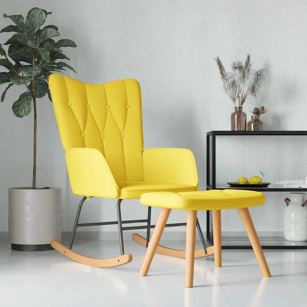 Schommelstoel met voetenbank stof mosterdgeel is nu te koop bij PeponiXL, paradijselijk wonen!