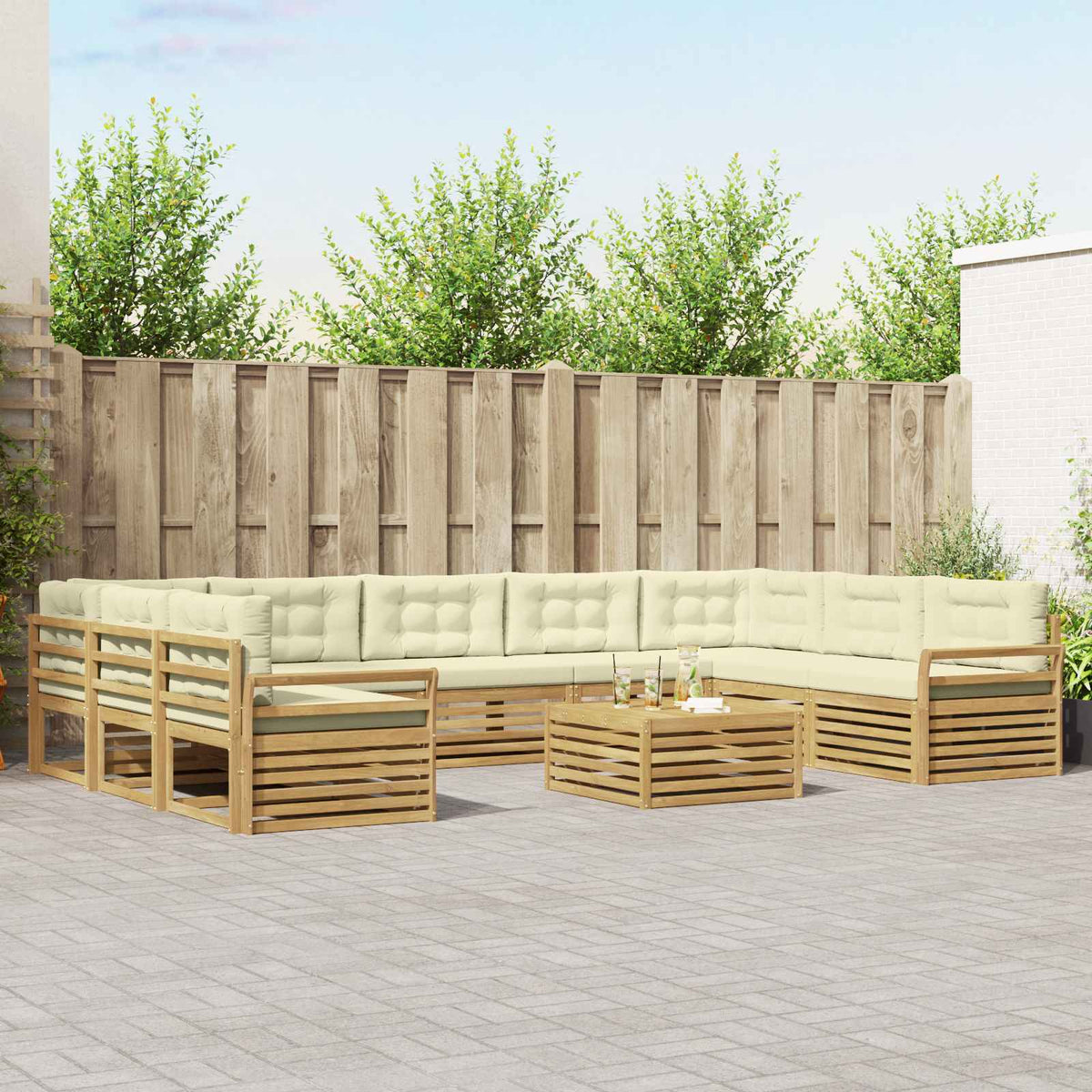 Buiten bankenset 10 pcs Wit en crèmekleurig Massief Acaciahout is nu te koop bij PeponiXL, paradijselijk wonen!