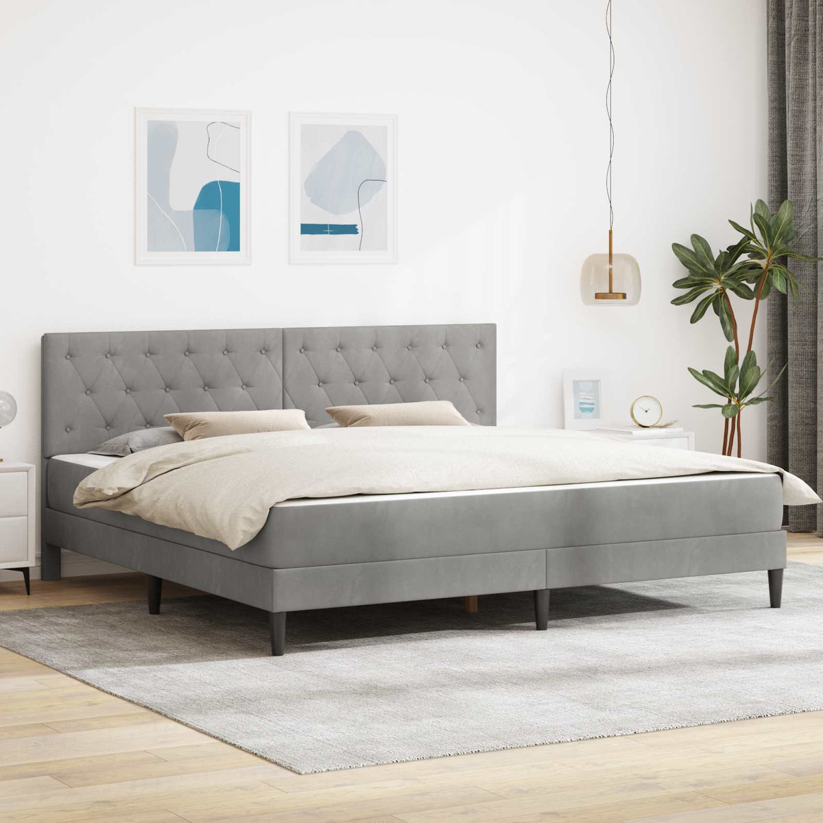Bedframe met matras Lichtgrijs 180 x 200 cm Fluweel is nu te koop bij PeponiXL, paradijselijk wonen!