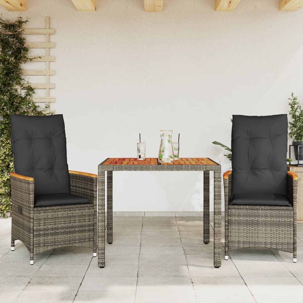 3-delige Bistroset met kussens poly rattan grijs is nu te koop bij PeponiXL, paradijselijk wonen!