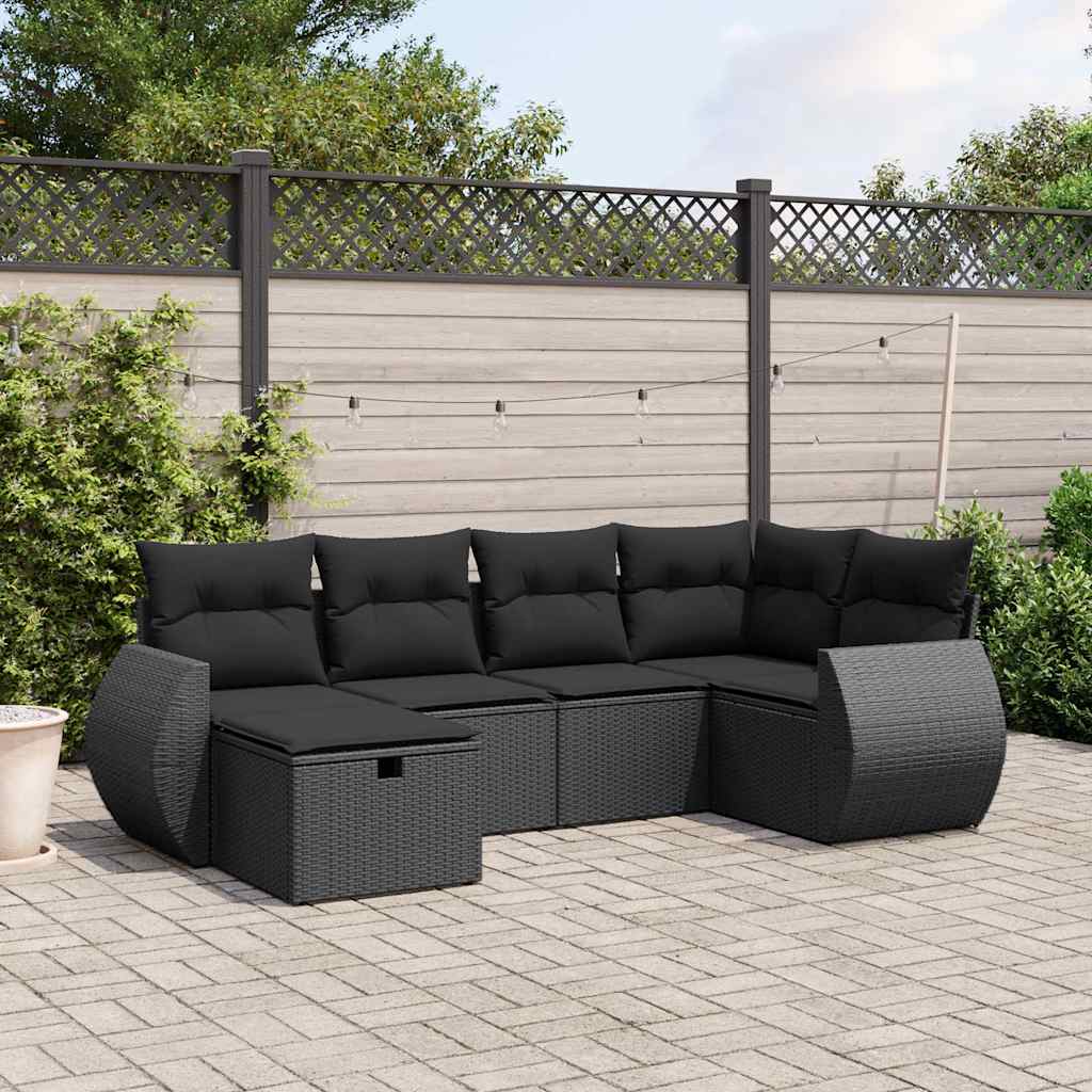6-delige Loungeset met kussens poly rattan zwart is nu te koop bij PeponiXL, paradijselijk wonen!