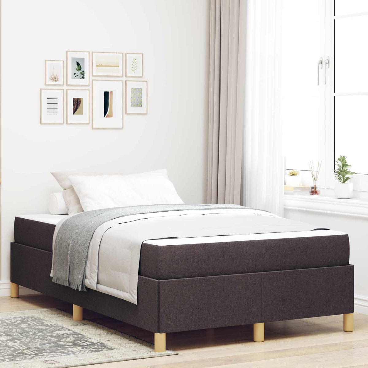 Bedframe met matras Donkerbruin 120 x 200 cm Stof is nu te koop bij PeponiXL, paradijselijk wonen!