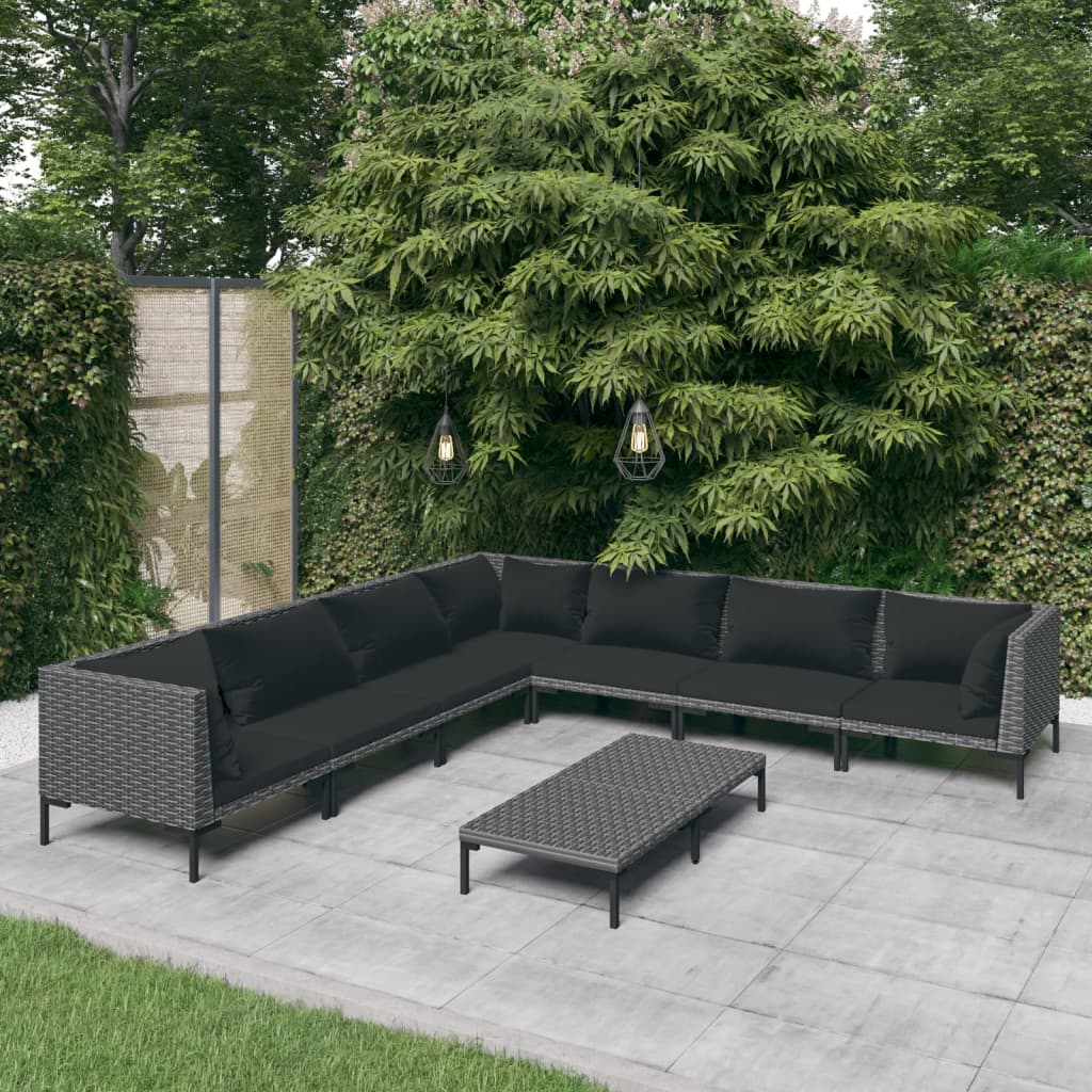 8-delige Loungeset met kussens poly rattan donkergrijs is nu te koop bij PeponiXL, paradijselijk wonen!