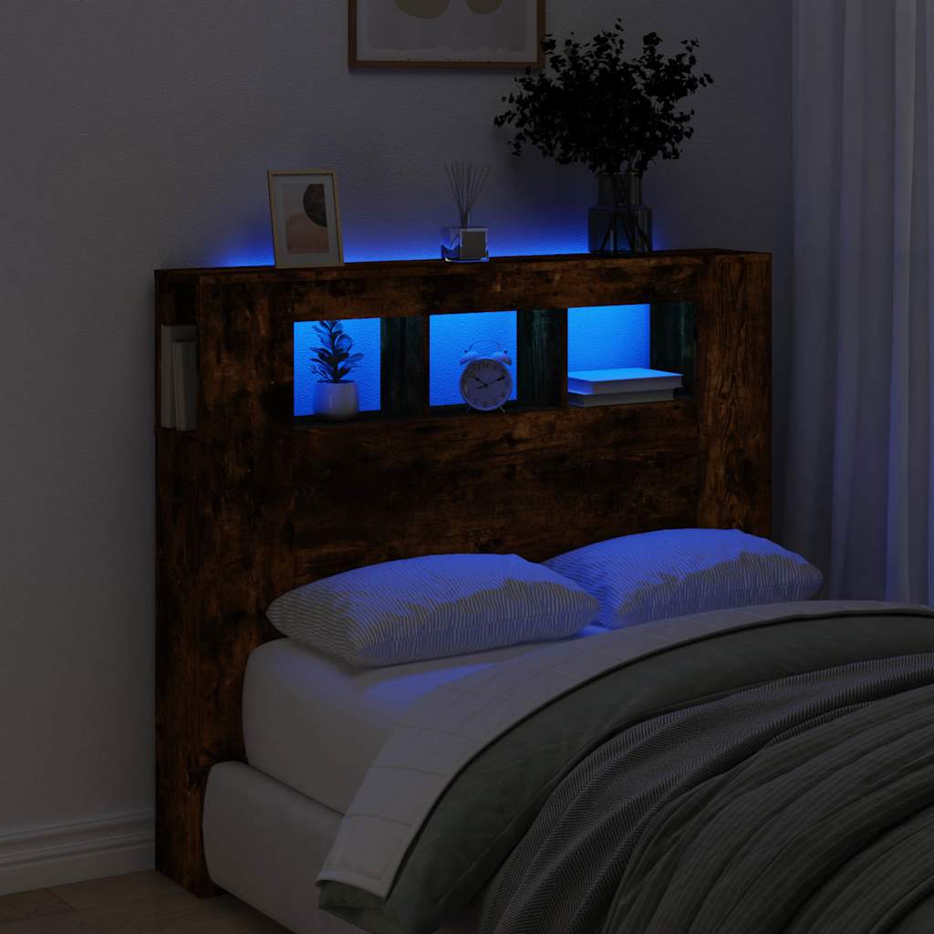 Hoofdeinde met LED 120x18,5x103,5 cm bewerkt hout gerookt eiken is nu te koop bij PeponiXL, paradijselijk wonen!