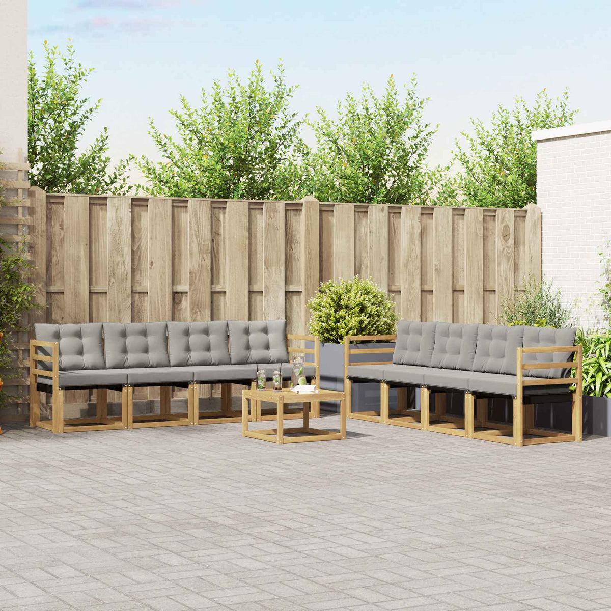 Buiten bankenset met kussen 9 pcs Wit en Lichtgrijs is nu te koop bij PeponiXL, paradijselijk wonen!