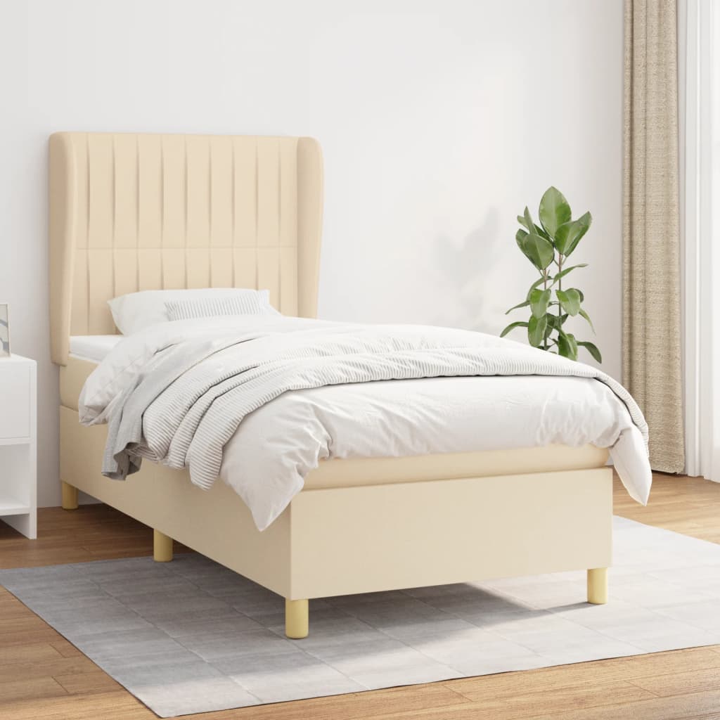 Boxspring met matras stof crèmekleurig 90x200 cm is nu te koop bij PeponiXL, paradijselijk wonen!
