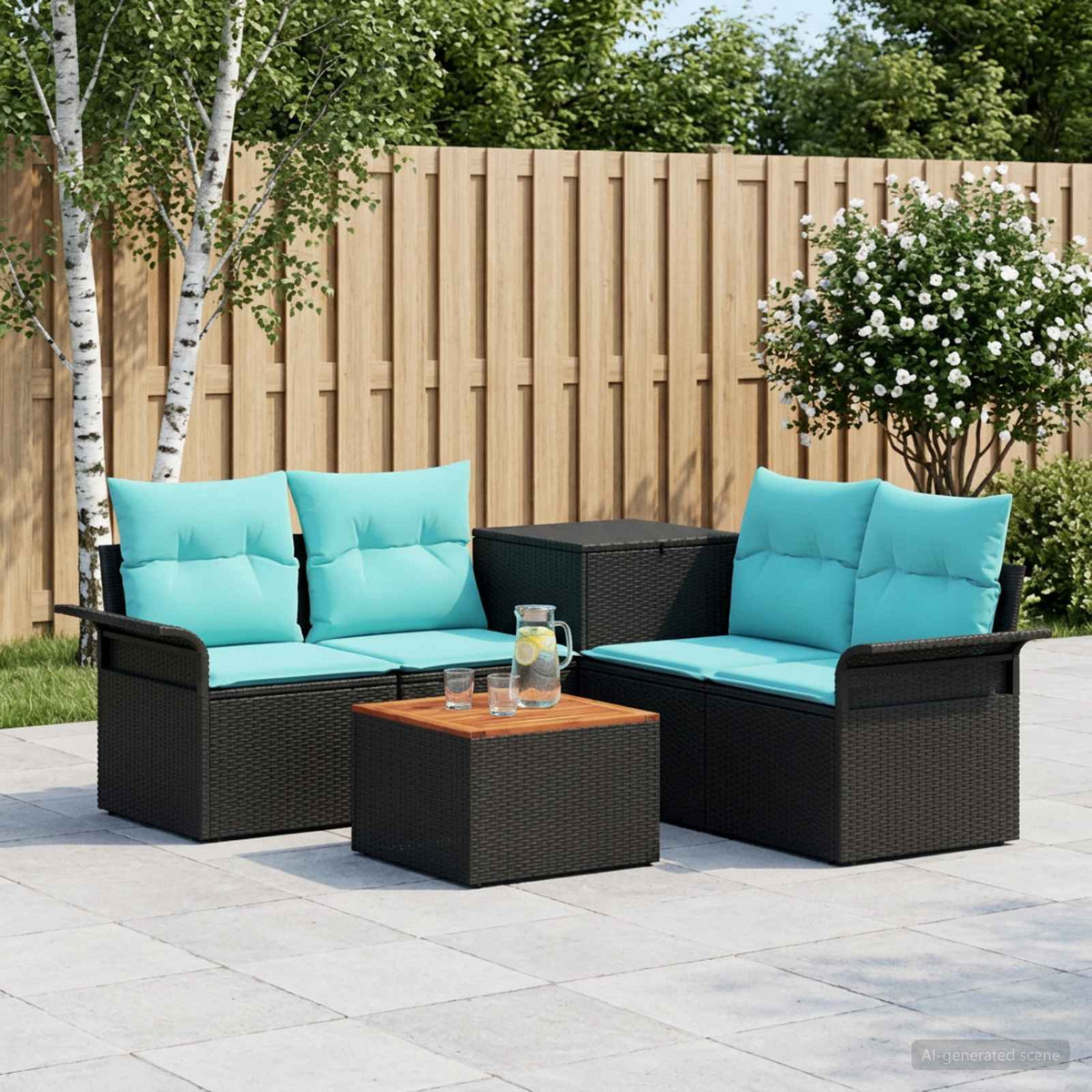 Bankstel 6 pcs 4-Aantal zitplaatsen Zwart en Blauw is nu te koop bij PeponiXL, paradijselijk wonen!