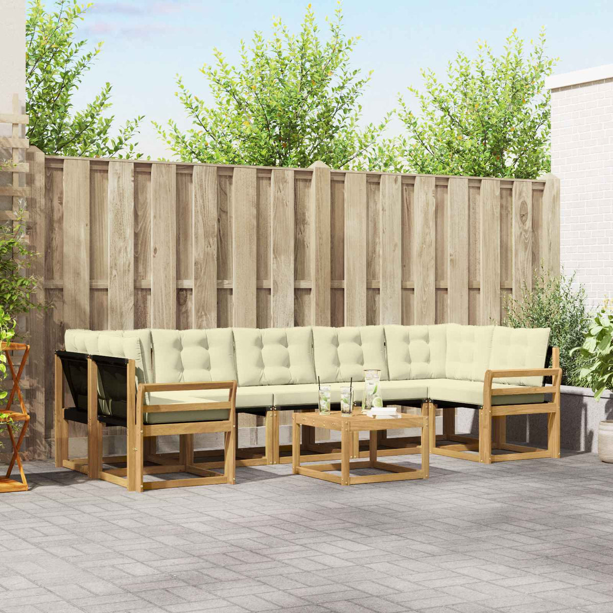 Buiten bankenset met kussen 8 pcs Wit en crèmekleurig is nu te koop bij PeponiXL, paradijselijk wonen!