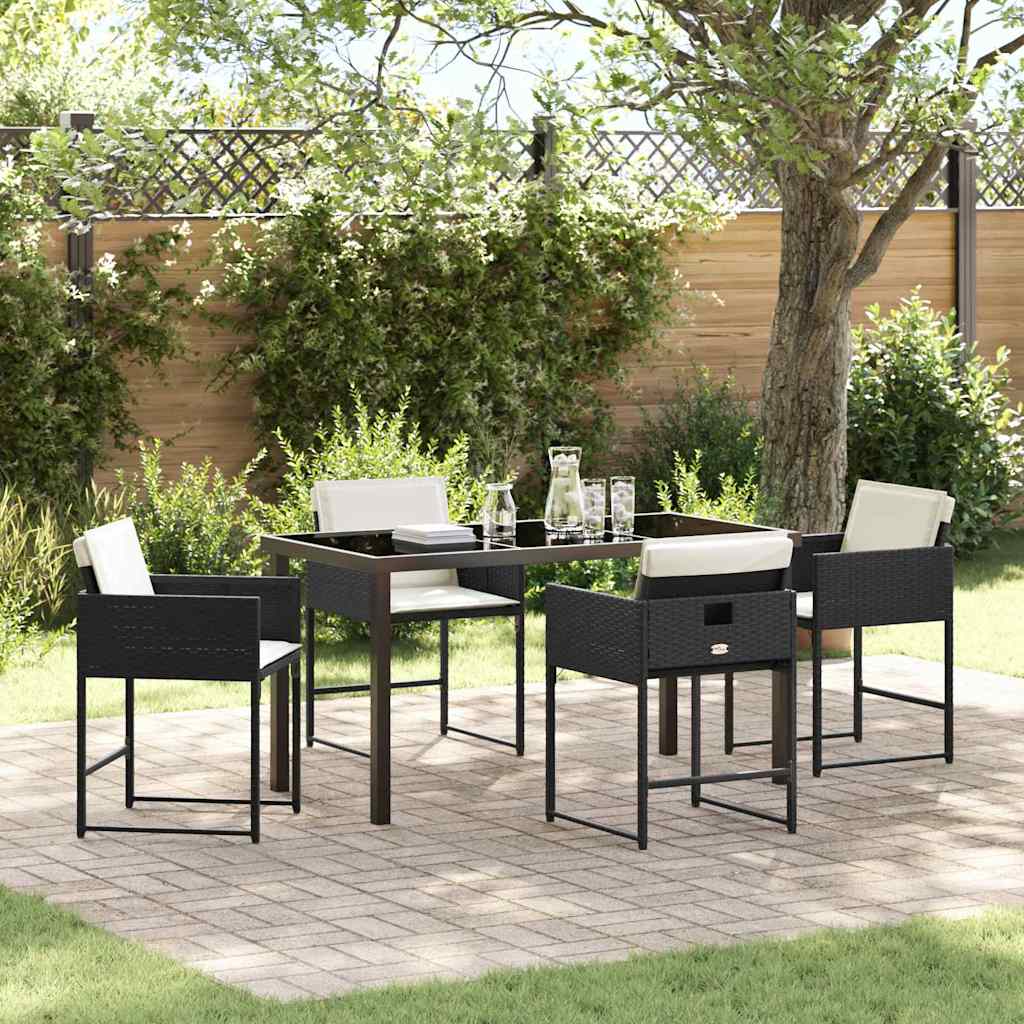 Tuin eettafelset met kussen 5 pcs Zwart poly rattan is nu te koop bij PeponiXL, paradijselijk wonen!