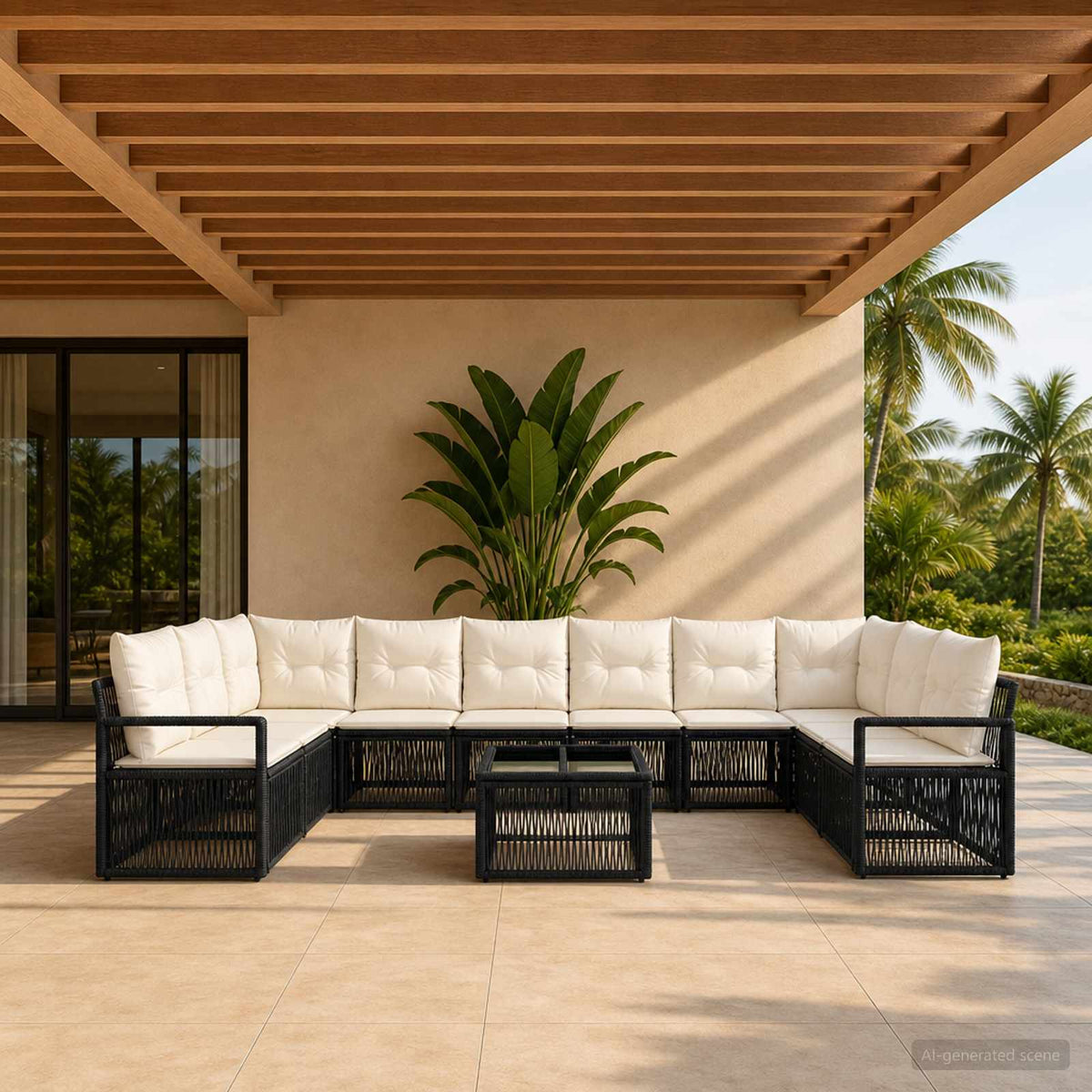 Tuinbankenset 11 pcs Zwart poly rattan is nu te koop bij PeponiXL, paradijselijk wonen!