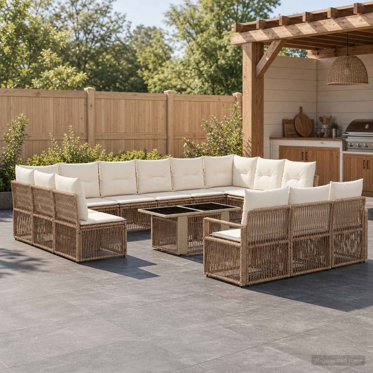 Tuinbankenset 14 st Beige en Crème Wit poly rattan is nu te koop bij PeponiXL, paradijselijk wonen!