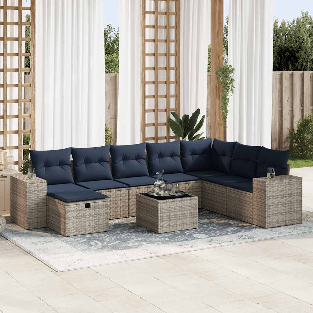 9-delige Loungeset met kussens poly rattan grijs is nu te koop bij PeponiXL, paradijselijk wonen!