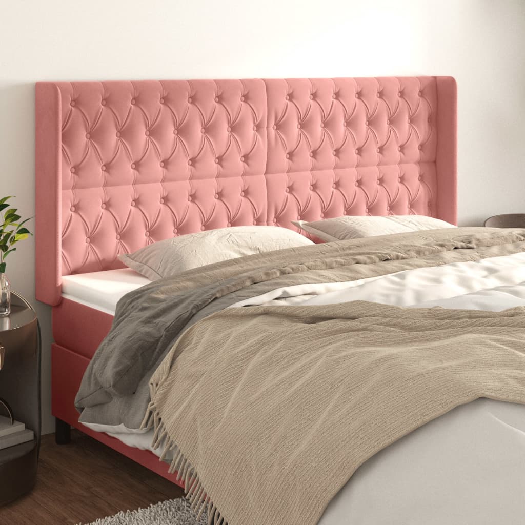 Hoofdbord met randen 183x16x118/128 cm fluweel roze is nu te koop bij PeponiXL, paradijselijk wonen!
