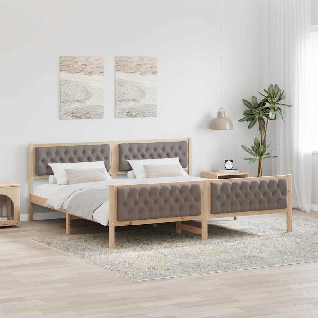 Bedframe met hoofdeinde Taupe 200 x 200 cm Massief grenenhout is nu te koop bij PeponiXL, paradijselijk wonen!